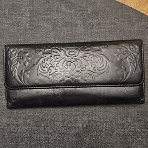 Vintage Hobo Black Tooled Leather Clutch/Wallet